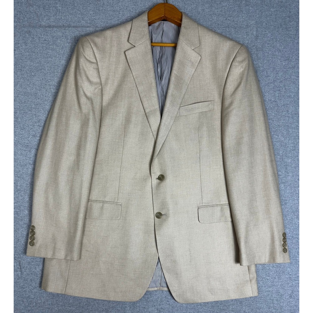 Chaps Blazer Mens 44L Tan Ivory Linen Blend 2 Button Sport Coat